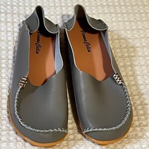 Classic Gray Moccasins with Smooth Finish